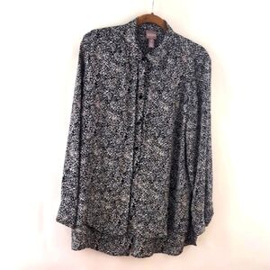 Chico's Size 2 Large 12 Black & White Oversized Button Down Shirt Long Sleeve